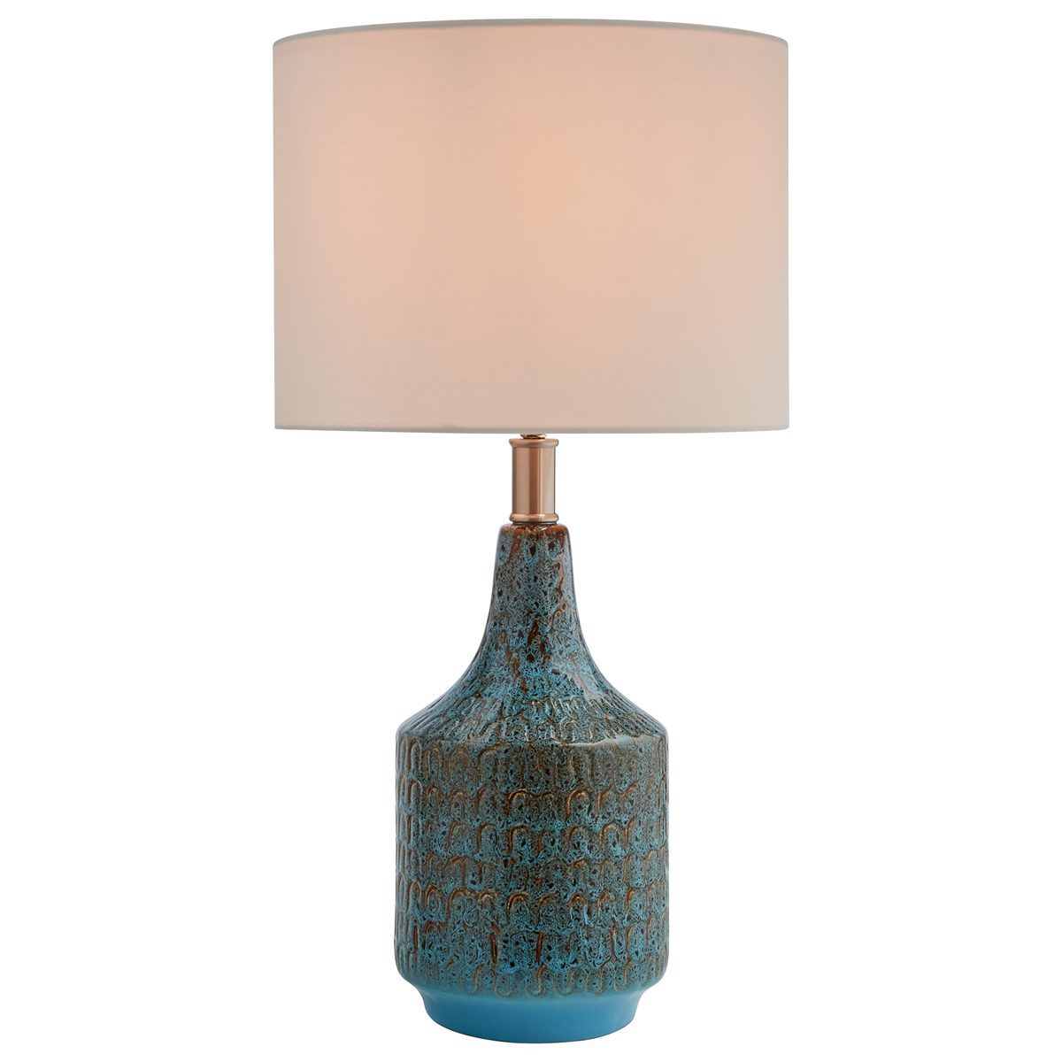 Rivet Mid Century Modern Textured Metal Table Desk Lamp With Light Bulb - 22 Inches, Blue And Copper