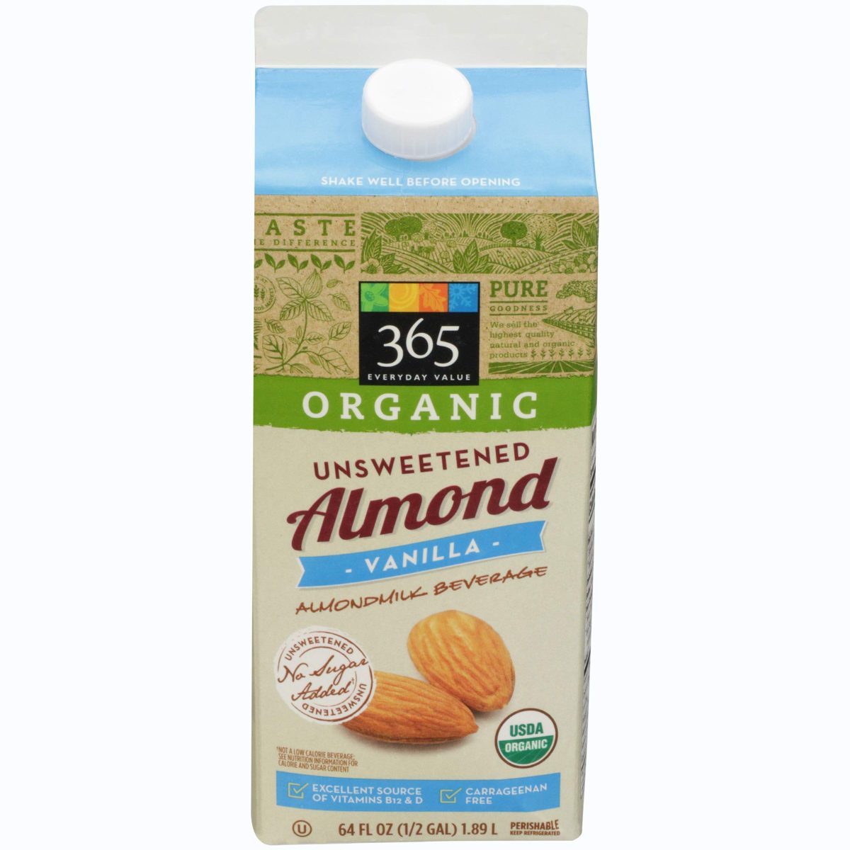 365 Everyday Value, Organic Almondmilk Unsweetened Vanilla, 64 fl oz Casepack