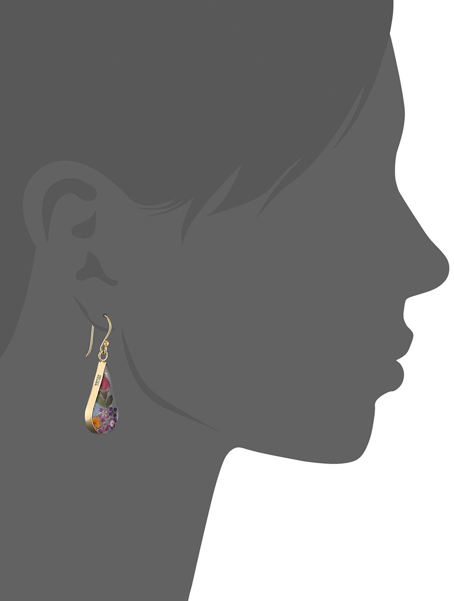 14k Gold Over Sterling Silver Multi Pressed Flower Teardrop Earrings