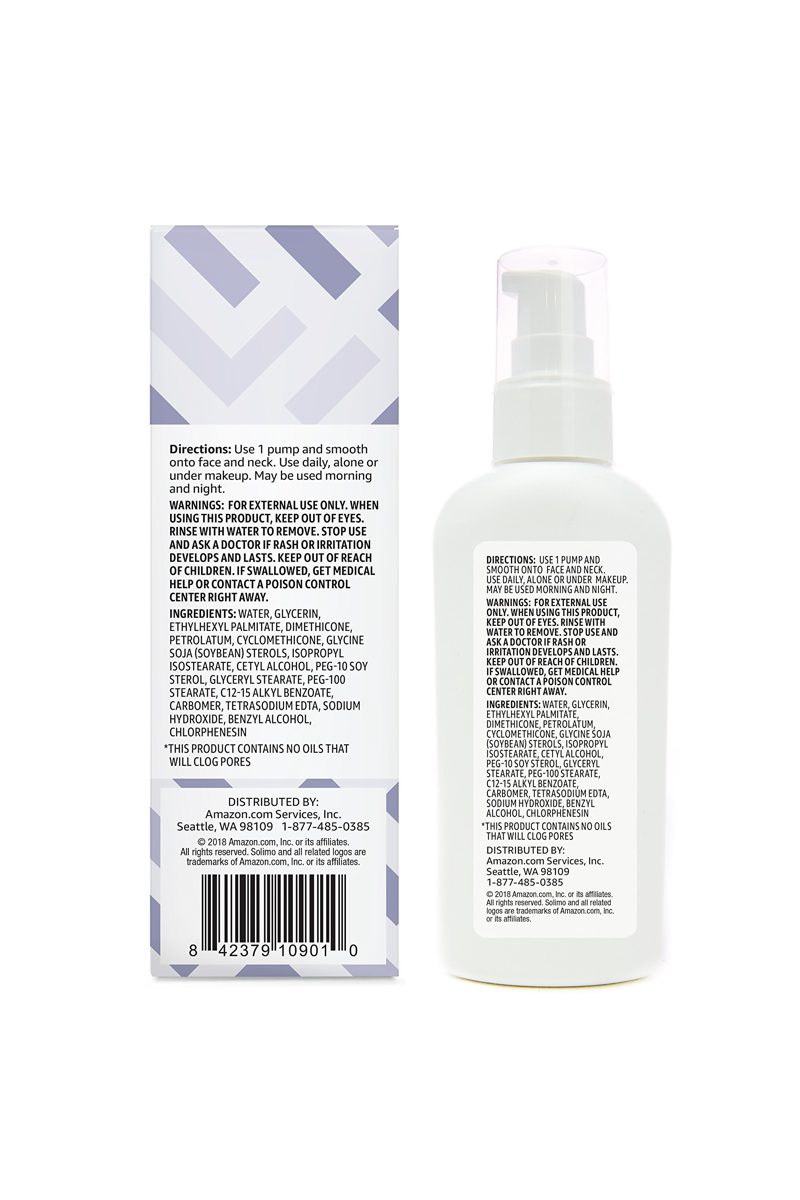 Amazon Brand - Solimo Oil-free Facial Moisturizer for Sensitive Skin, 4 Fluid Ounce