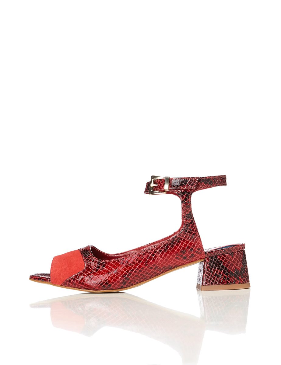 find. Amazon Brand Women's Open Toe Sharp Block Heel Multicolour (Red Print) US 6.5