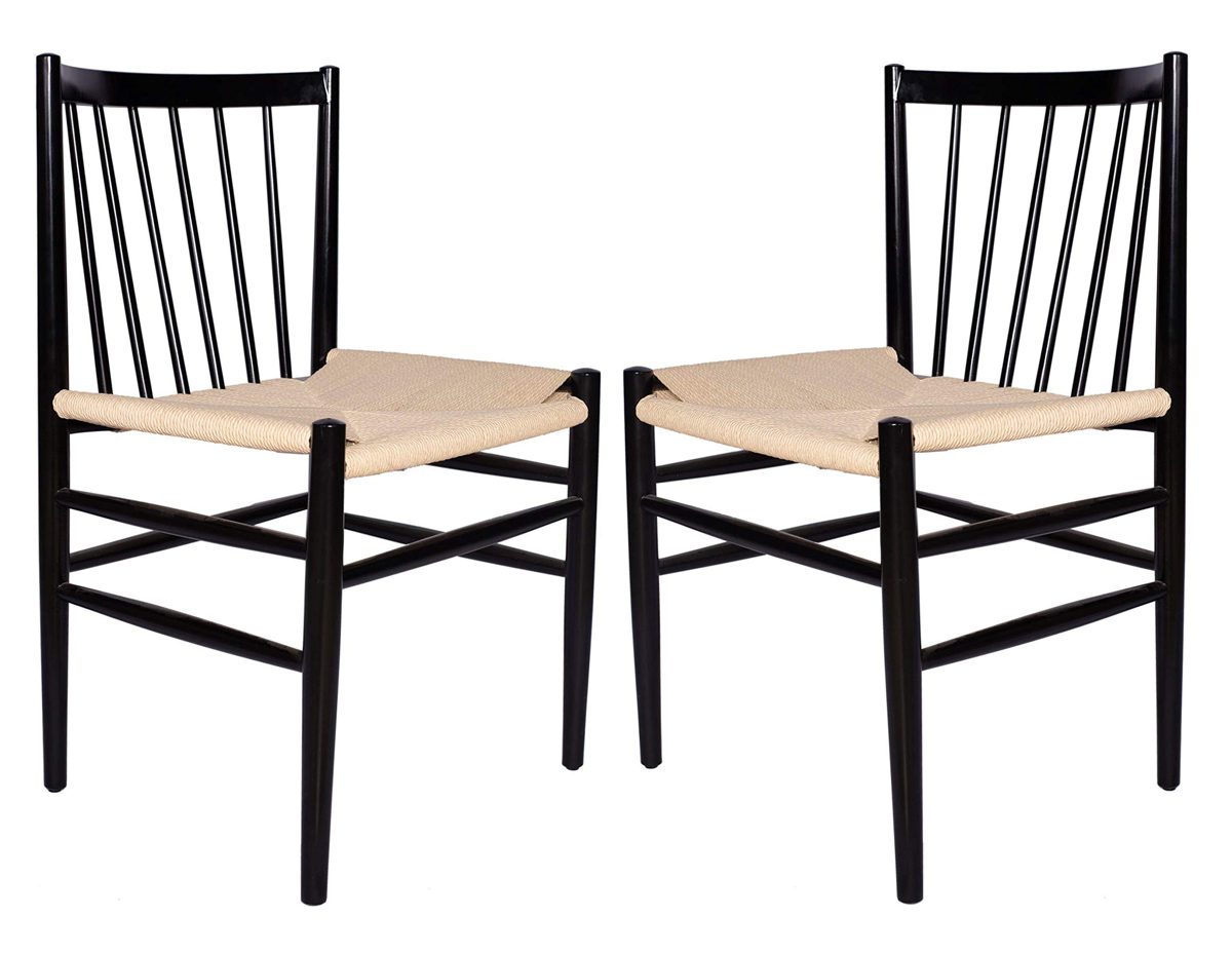 Stone & Beam Lorna Farmhouse Woven Dining Chair, 32" H, Set of 2, Black