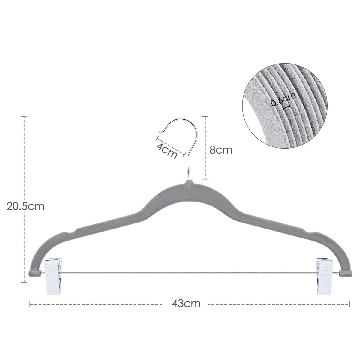 UMI. Essentials Velvet Non-Slip Swivelling Pant Hangers (Grey, Pack of 20)