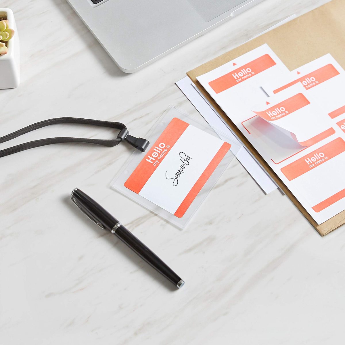 AmazonBasics Print or Write Name Badge Labels with Red Border