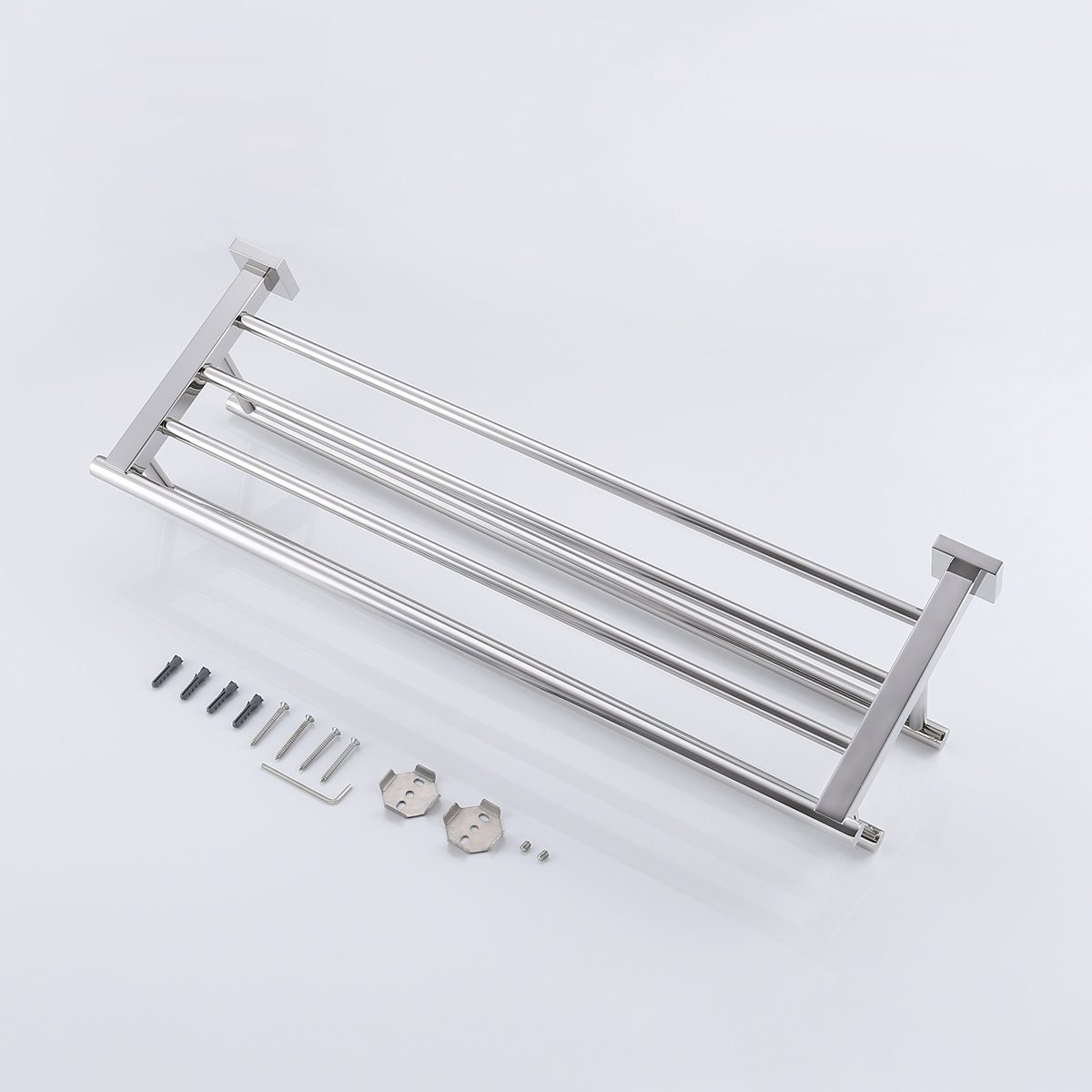 Umi. Essentials 24" Wall Mounted Towel Rail with Double Grab Rail - Polished Stainless Steel