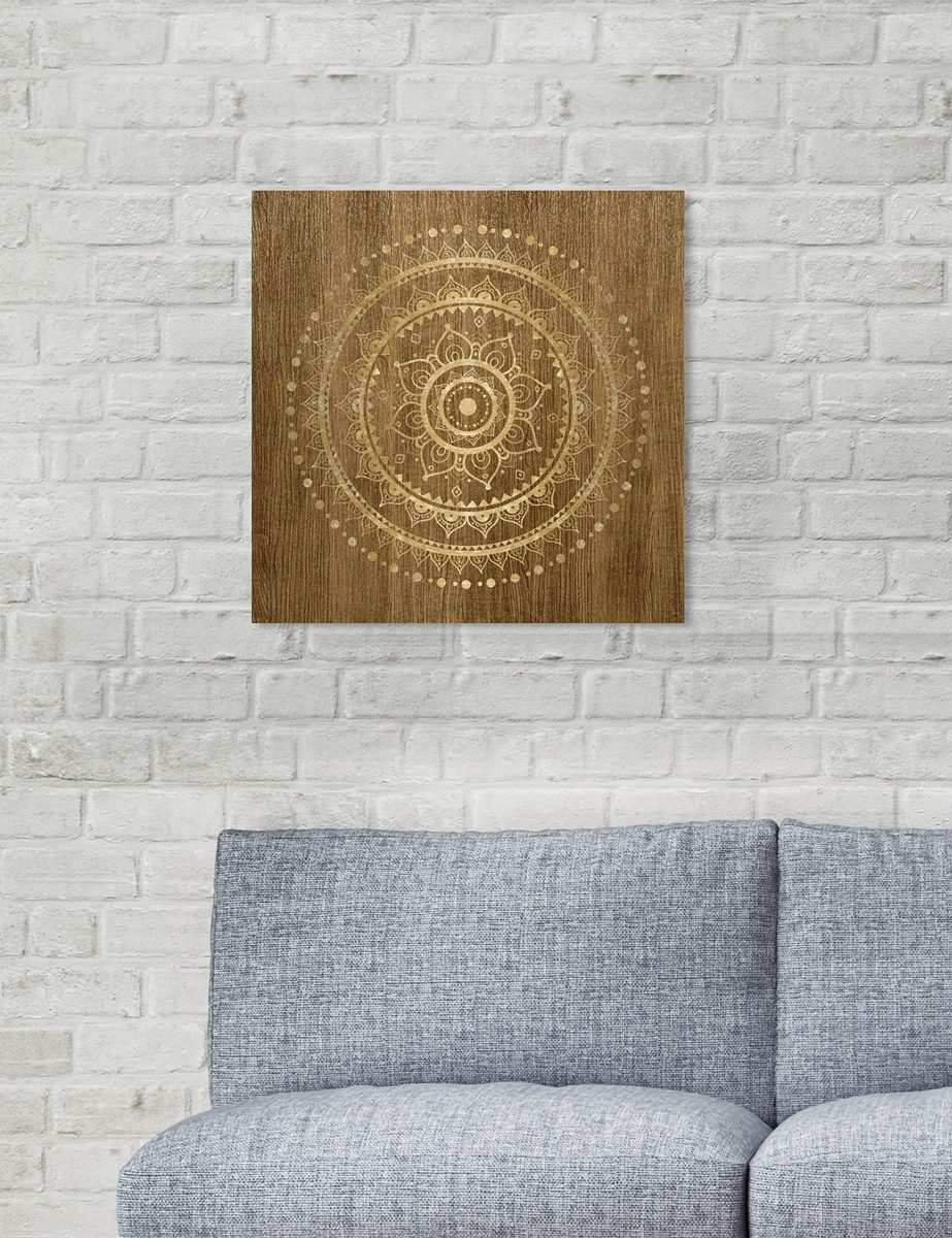 Amazon Brand – Stone & Beam Contemporary Gold on Brown Mandala Canvas Wall Art Print, 16" x 16"