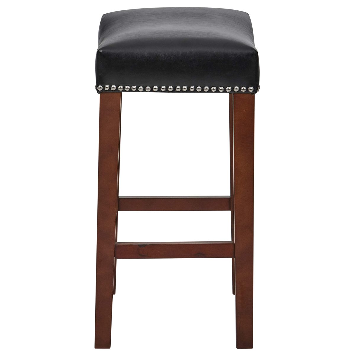 Amazon Brand – Ravenna Home Faraday Saddle Nailhead Counter Stool, 26"H, Black Faux Leather