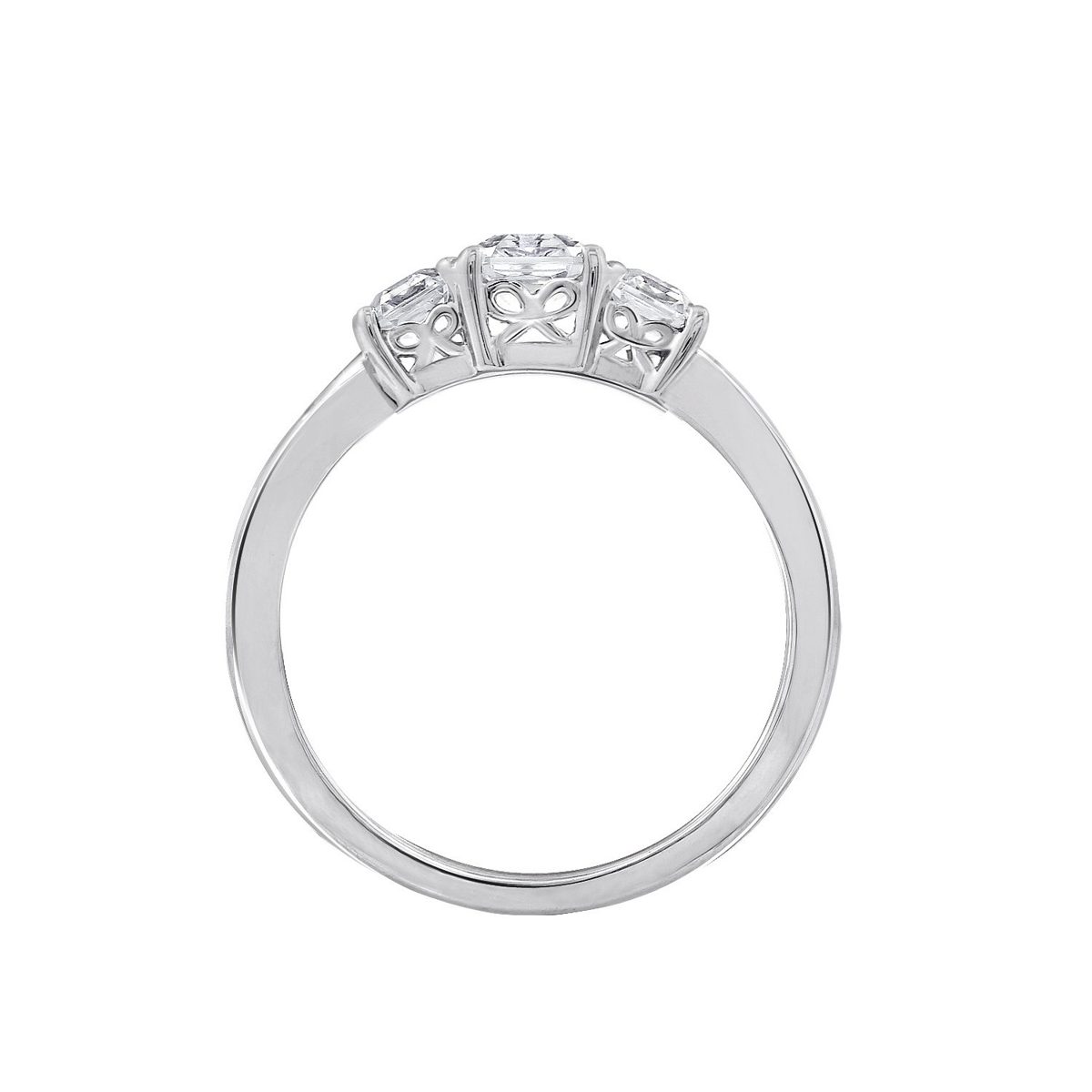 Platinum-Plated Sterling Silver Asscher-Cut 3-Stone Ring made with Swarovski Zirconia (1 cttw), Size 8