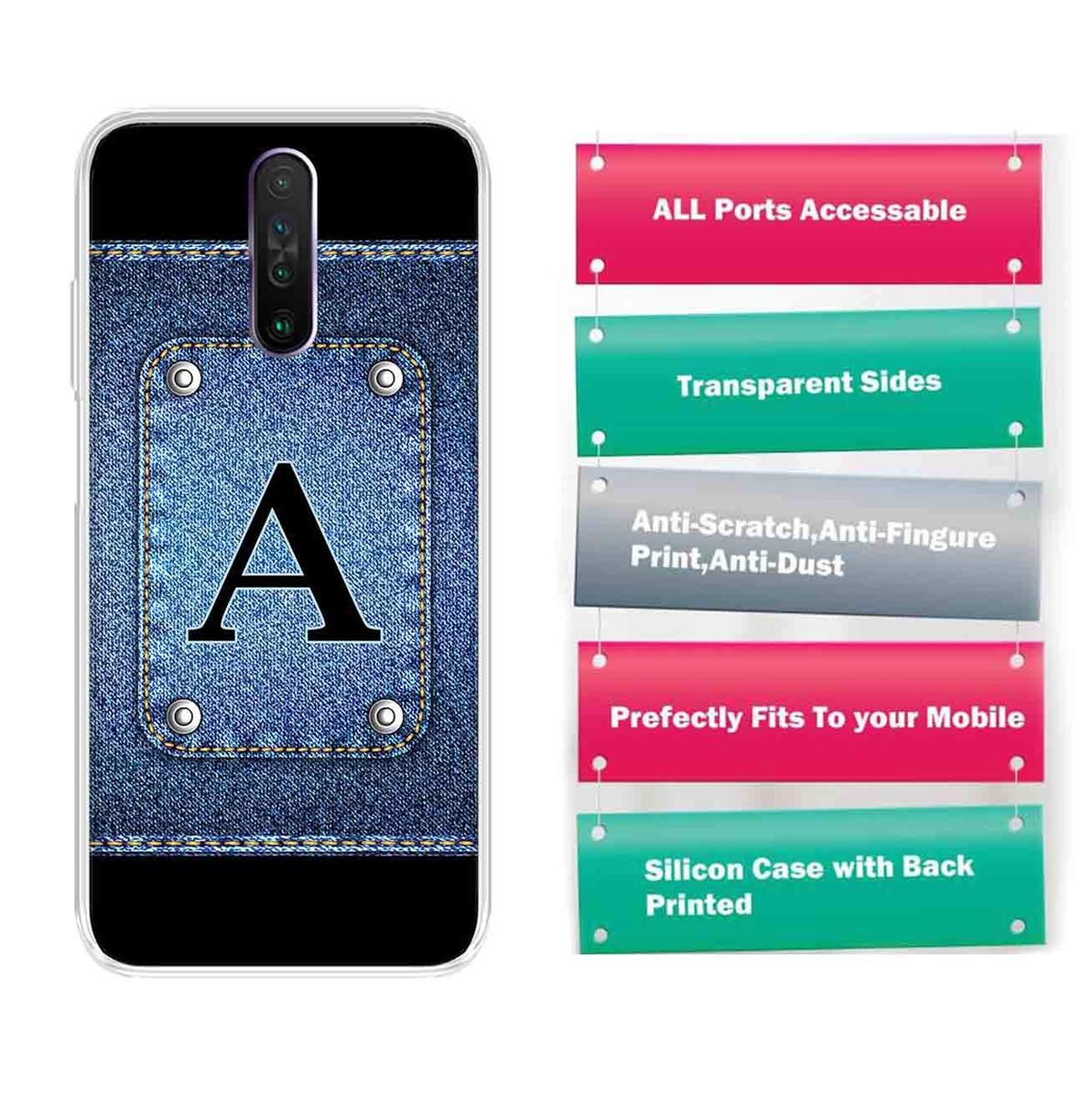 Amazon Brand - Solimo Designer Multicolor Button Jeans Alphabet-A Printed Soft Back Case Mobile Cover for Poco X2 / Xiaomi Redmi K30