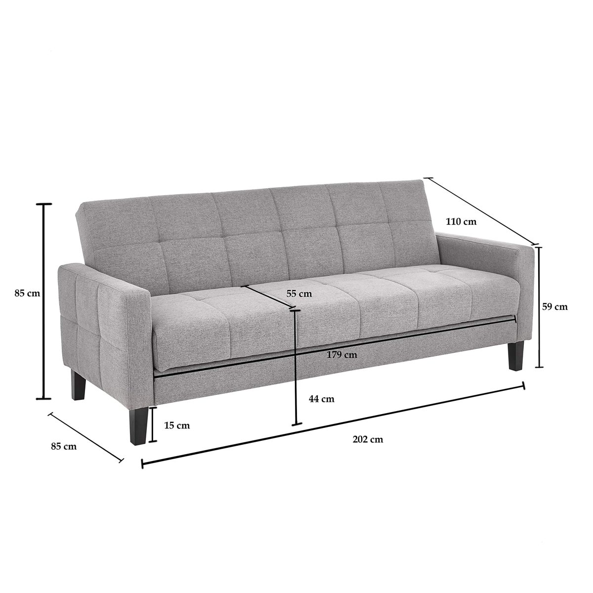 Solimo - 3 Seater Sofa Cum Bed with Storage
