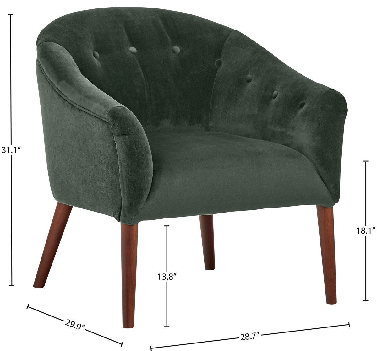 Amazon Brand – Rivet Curved Tufted Velvet Accent Chair, Marina Mid-Century, 28.7"W, Hunter Green