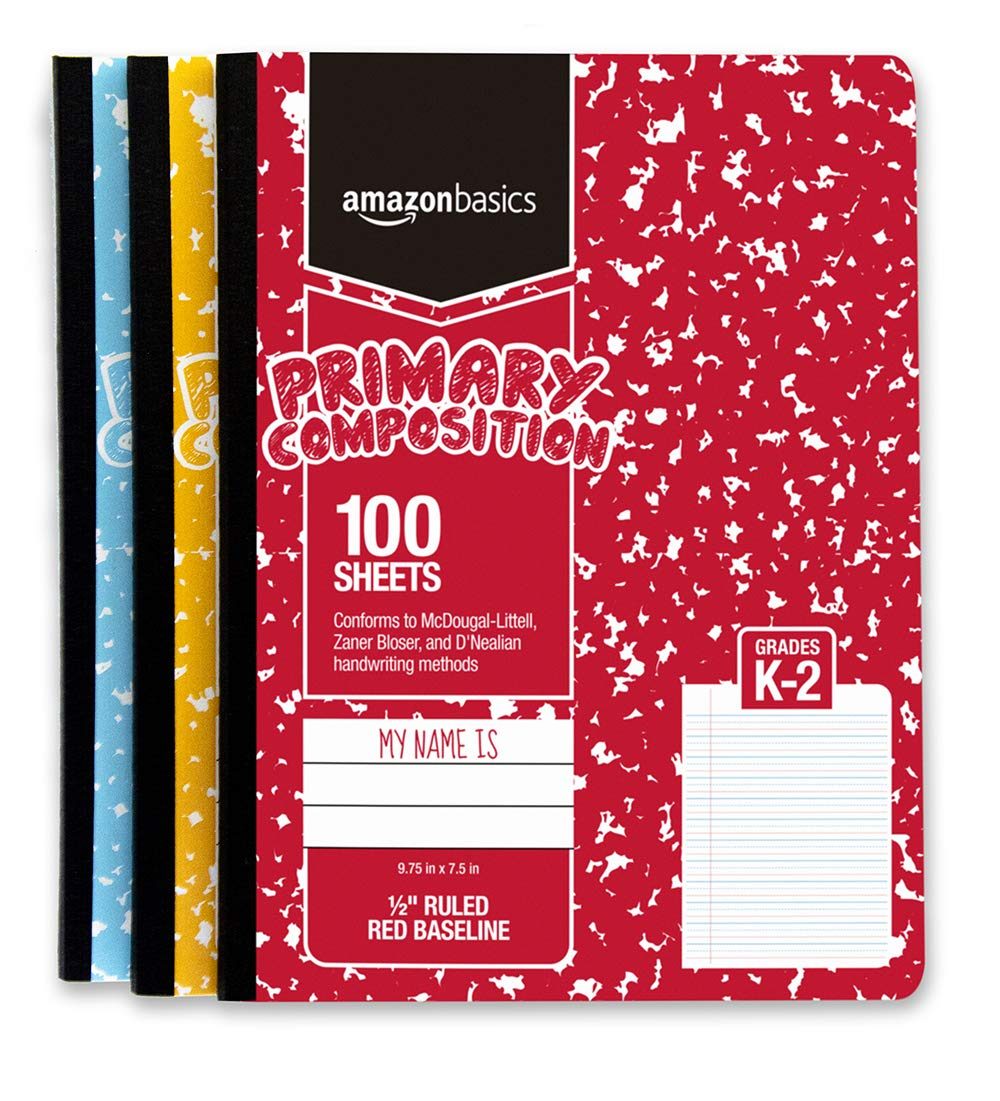 AmazonBasics Primary Composition 1/2" Ruled, 100-Sheet, 9.75" x 7.5", 15-Pack