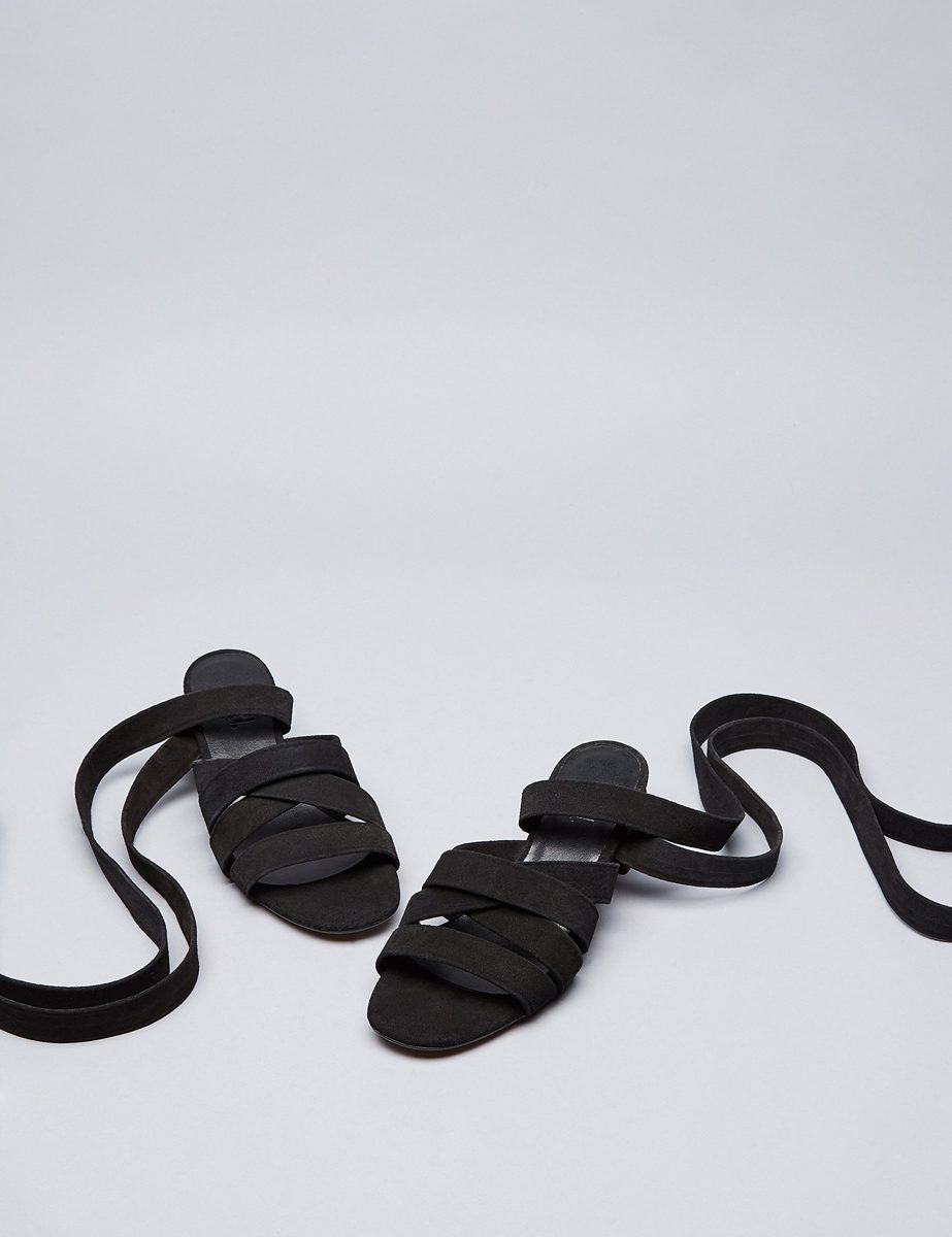 Amazon Brand - find. Women's Ankle Strap Heels Sandal Style Suede Strap Ties, Black (Black), US 8.5