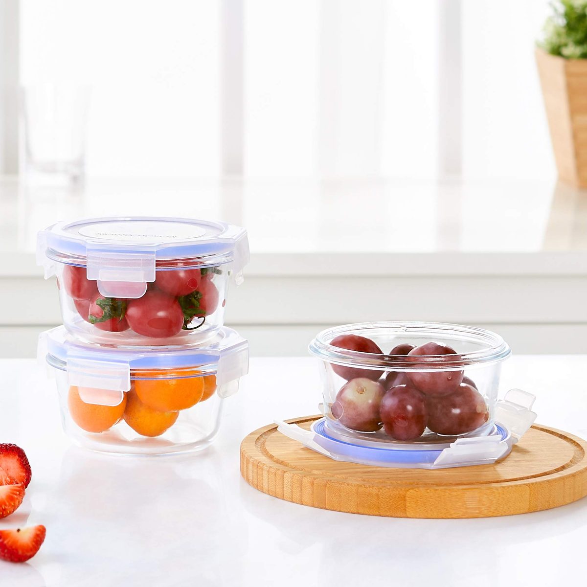 Amazon Brand - Solimo Round Glass Storage Container Set, 350ml, Set of 3, Transparent