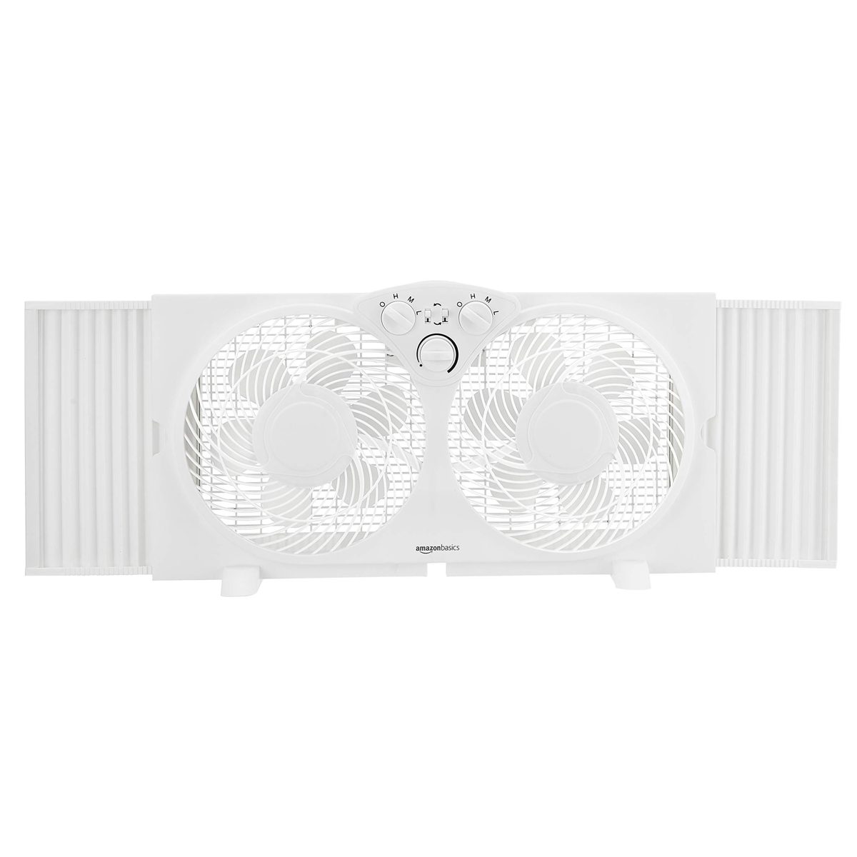 AmazonBasics Window Fan with Manual Controls, Twin 9-Inch Reversible Airflow Blades (Renewed)