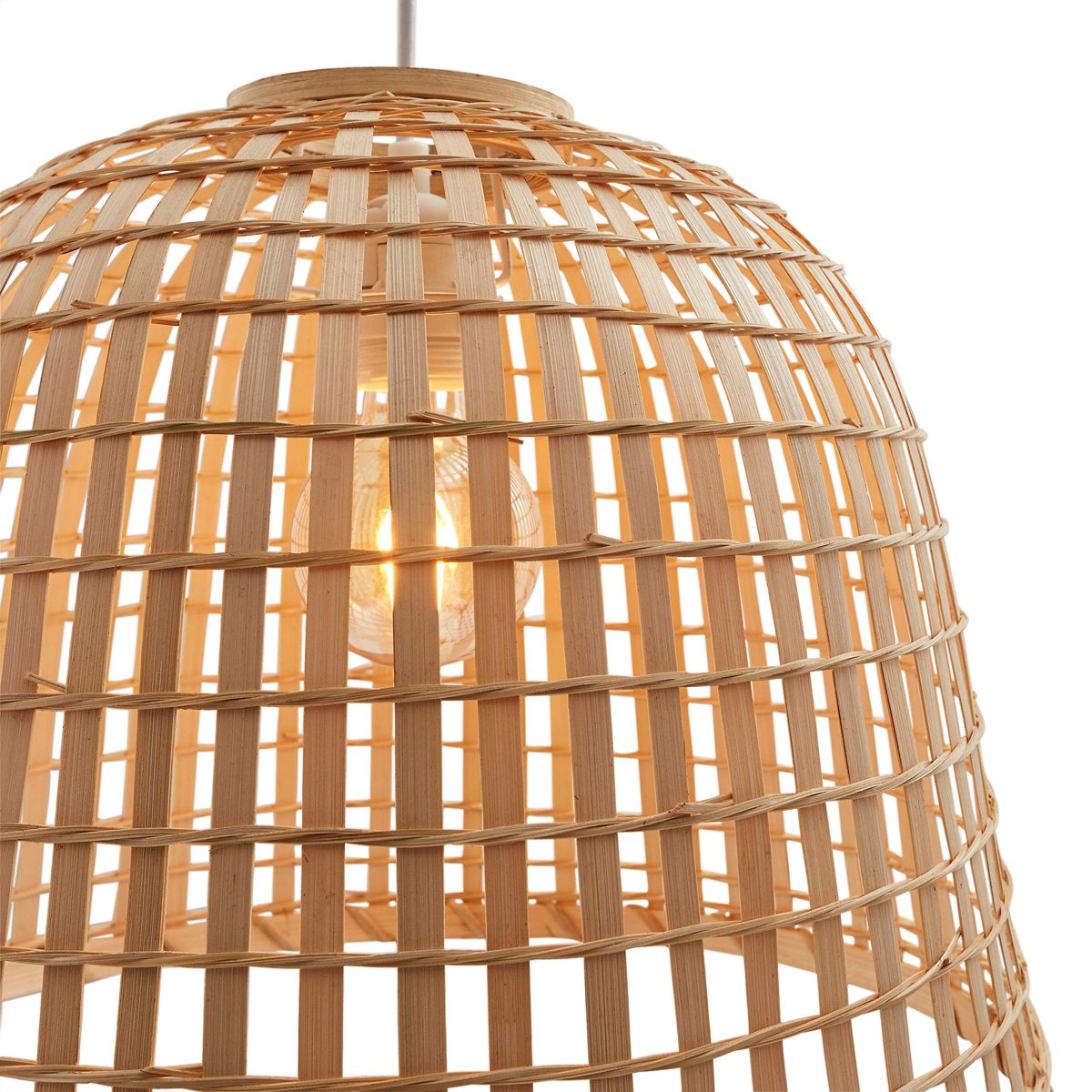 Stone & Beam Modern Round Rattan Pendant with Bulb, 85.6"H, Natural