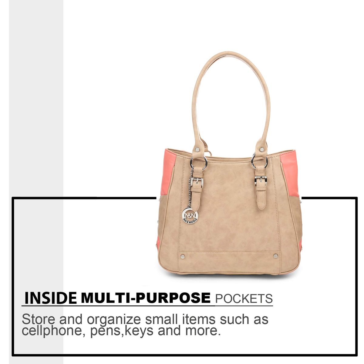 Nia & Nicole Women's Handbag (Beige, Dark Peach)
