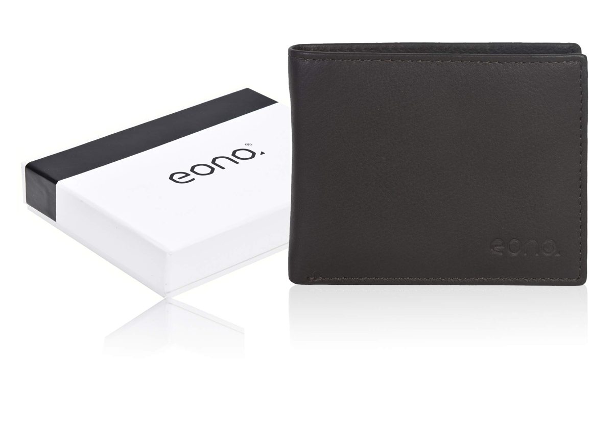 Eono by Amazon Leather Wallet for Men and Women - Flat Design with RFID Reading Protection Function, Cowhide nappa leather brown