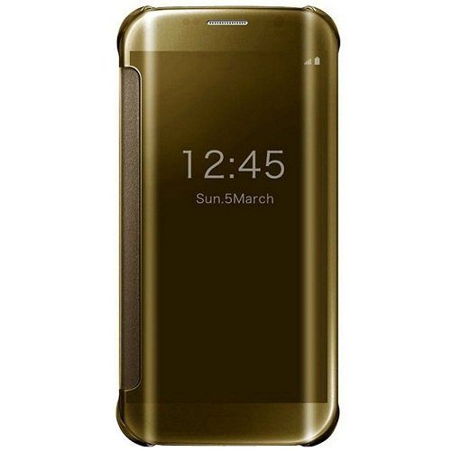Amazon Brand - Solimo Protective Clear View flip Cover for Samsung Galaxy S6 Edge (Gold)