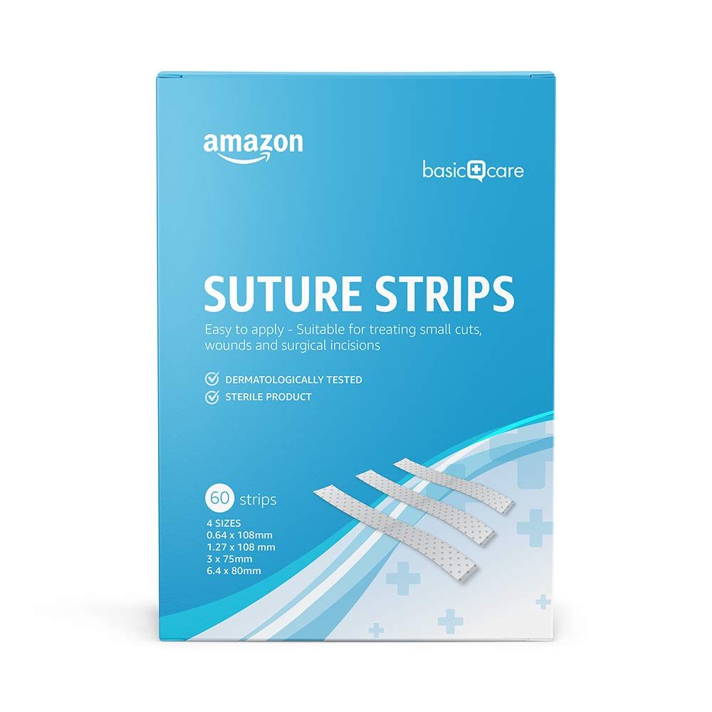 Amazon Basic Care - Hypoallergenic Sterile Suture Strips, 4 sizes - 60 Strips