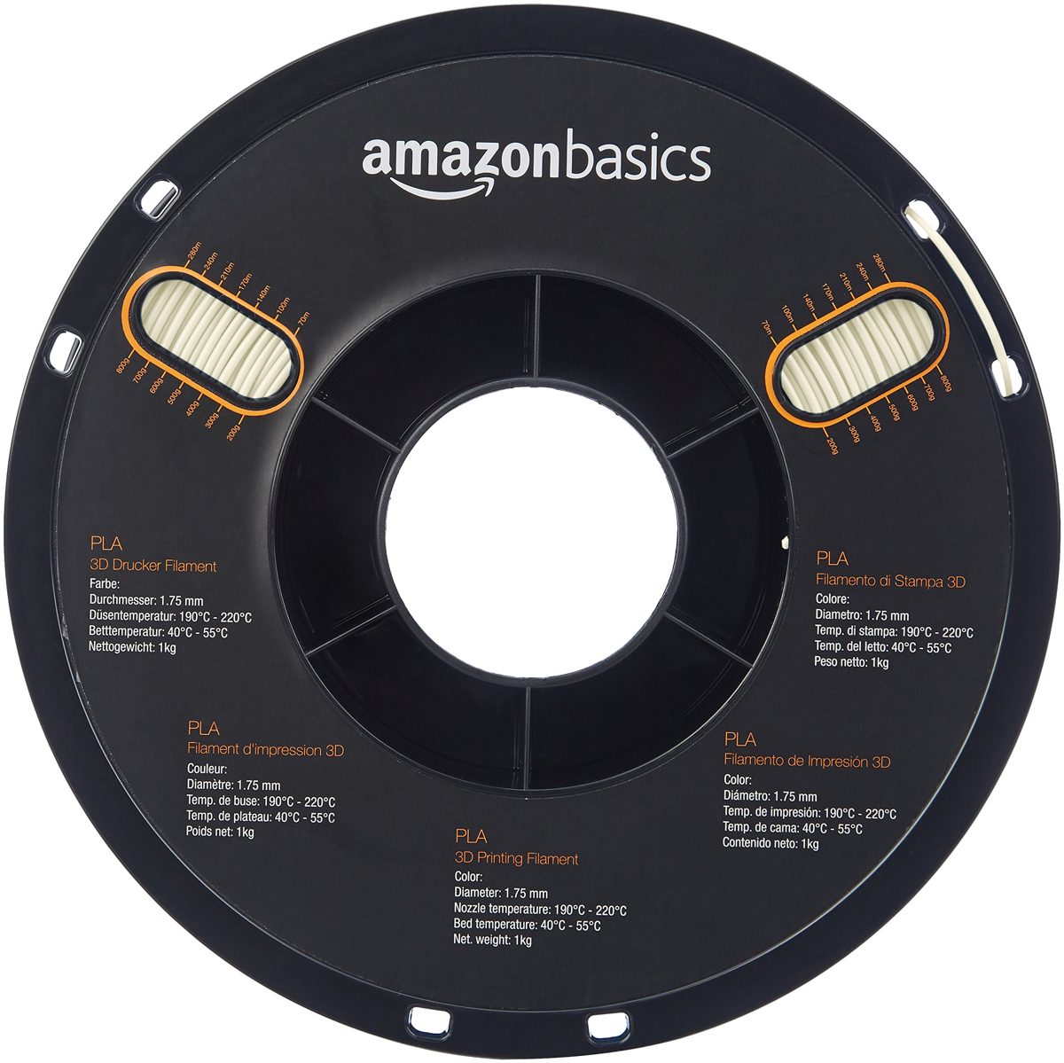 AmazonBasics PLA 3D Printer Filament, 1.75mm, Translucent, 1 kg Spool