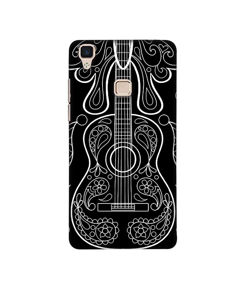 Amazon Brand - Solimo Designer White Gitar On Black 3D Printed Hard Back Case Mobile Cover for Vivo V3