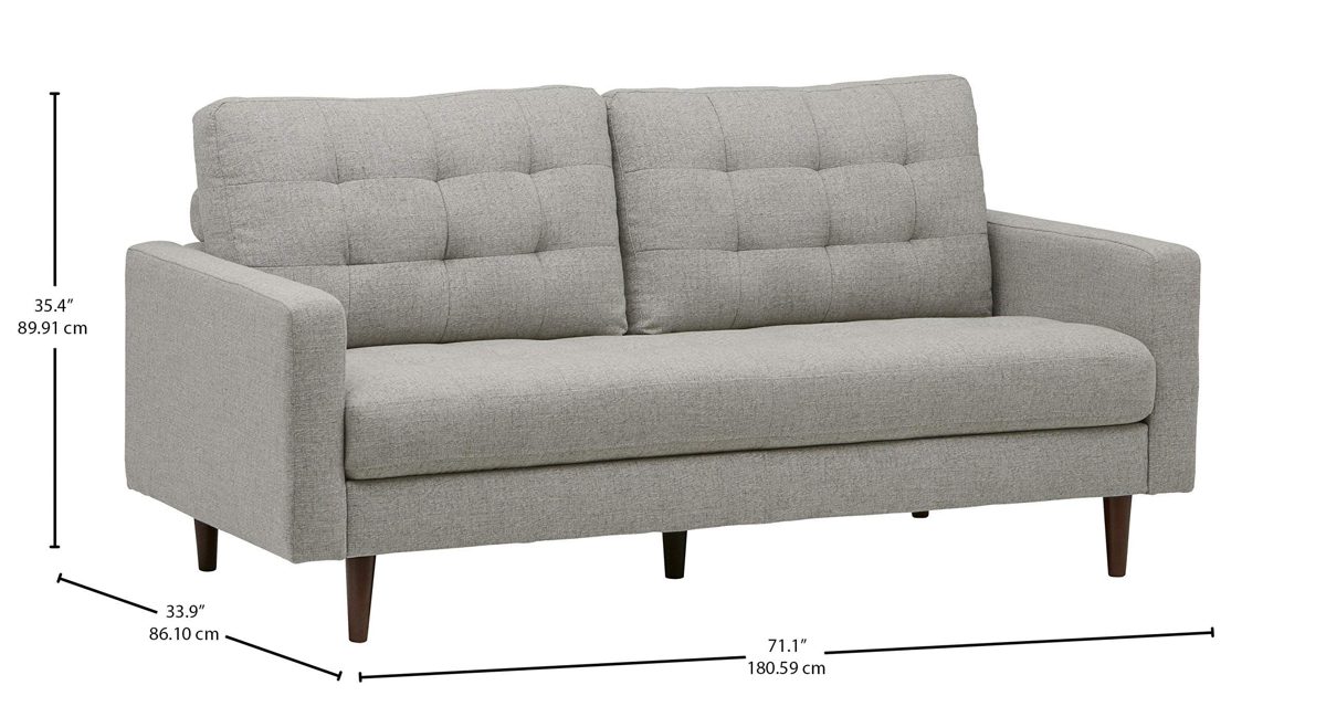 Amazon Brand – Rivet Cove Mid-Century Modern Tufted Sofa with Tapered Legs, 72"W, Light Grey