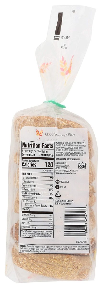 365 EVERYDAY VALUE Whole Wheat English Muffin 6ct, 13 OZ (Frozen)