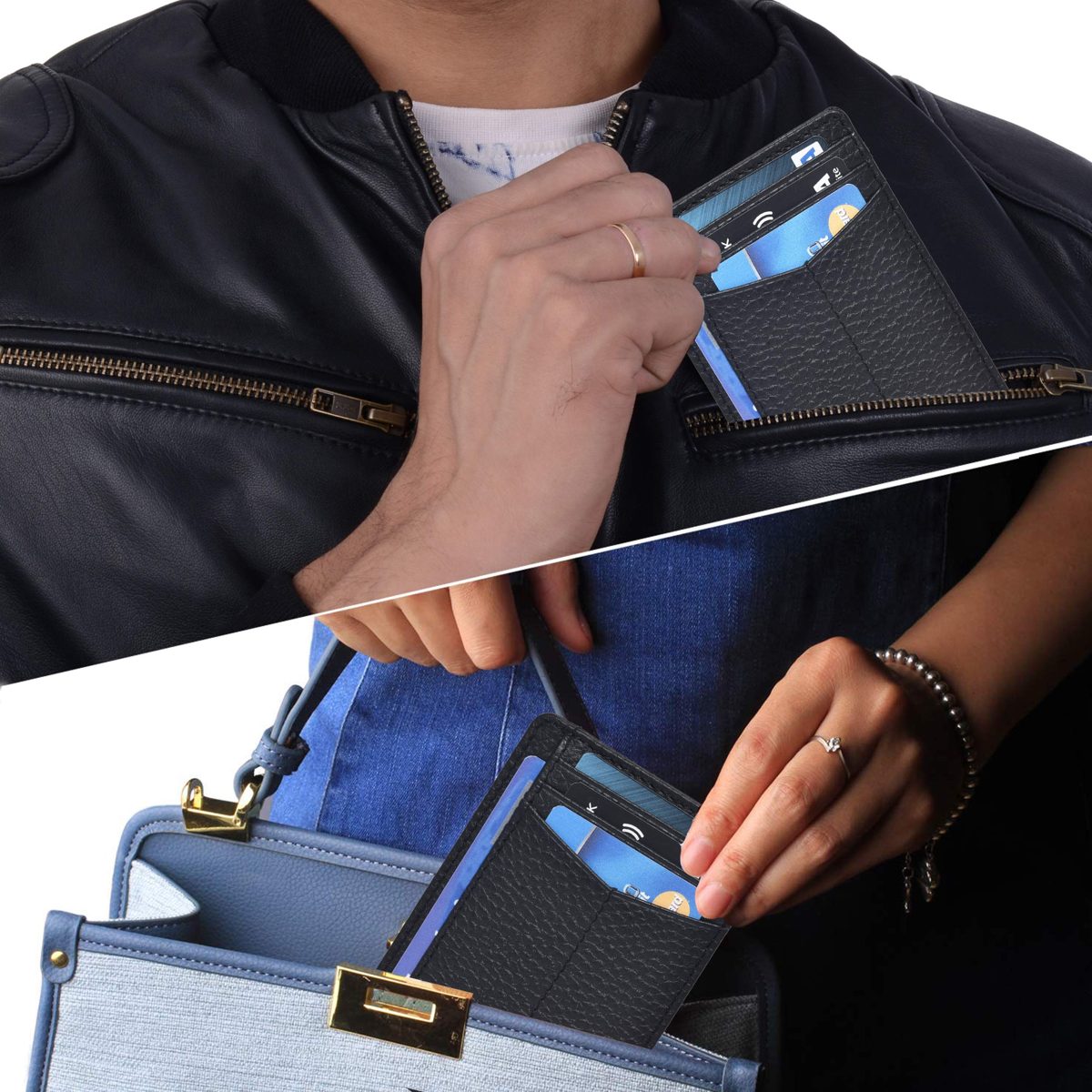 Leather Wallets Slim Wallets for Men with RFID - Travel Wallet Wallets for Men RFID Blocking Front Pocket Wallet (Black Pebble)