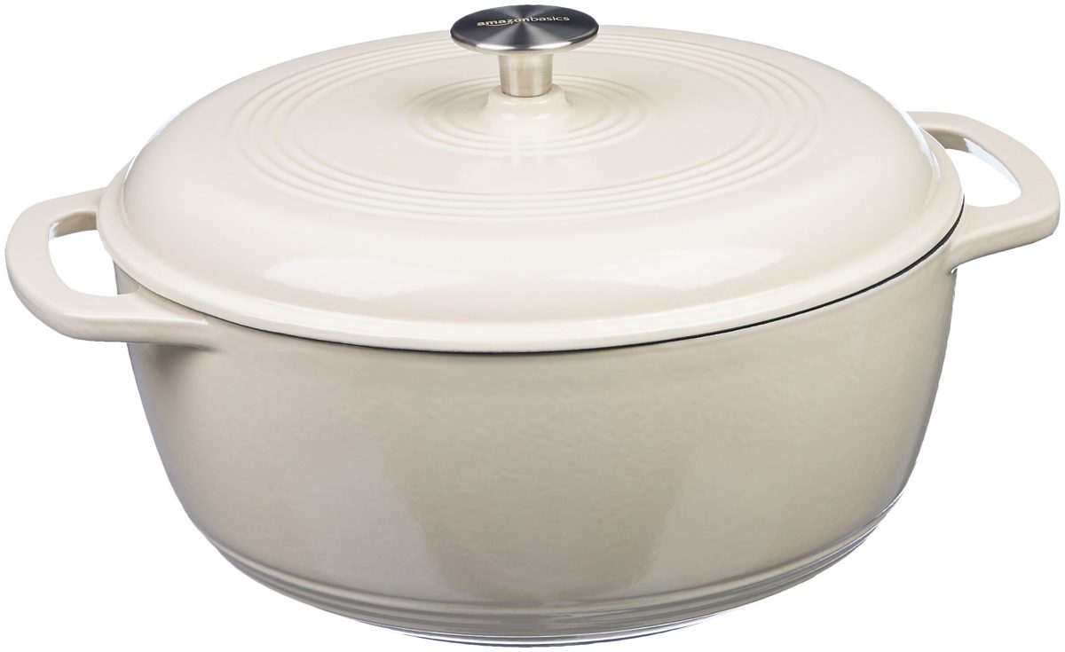 AmazonBasics Enameled Cast Iron Dutch Oven - 4.5-Quart, White