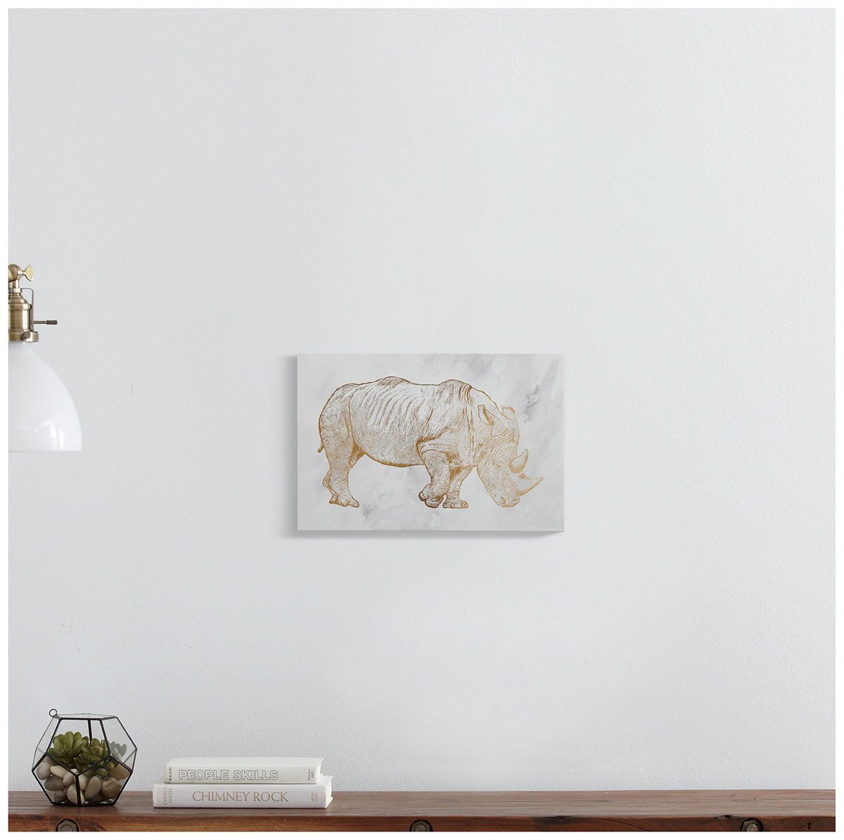 Amazon Brand – Rivet Canvas Print of Gold Rhinoceros, 15" x 10"