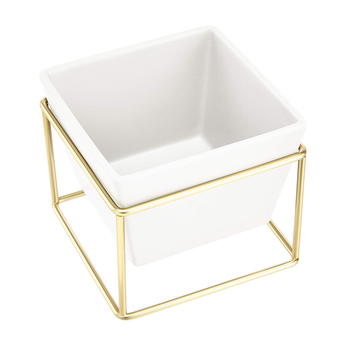 AmazonBasics Tabletop Planter, Square - White/Brass