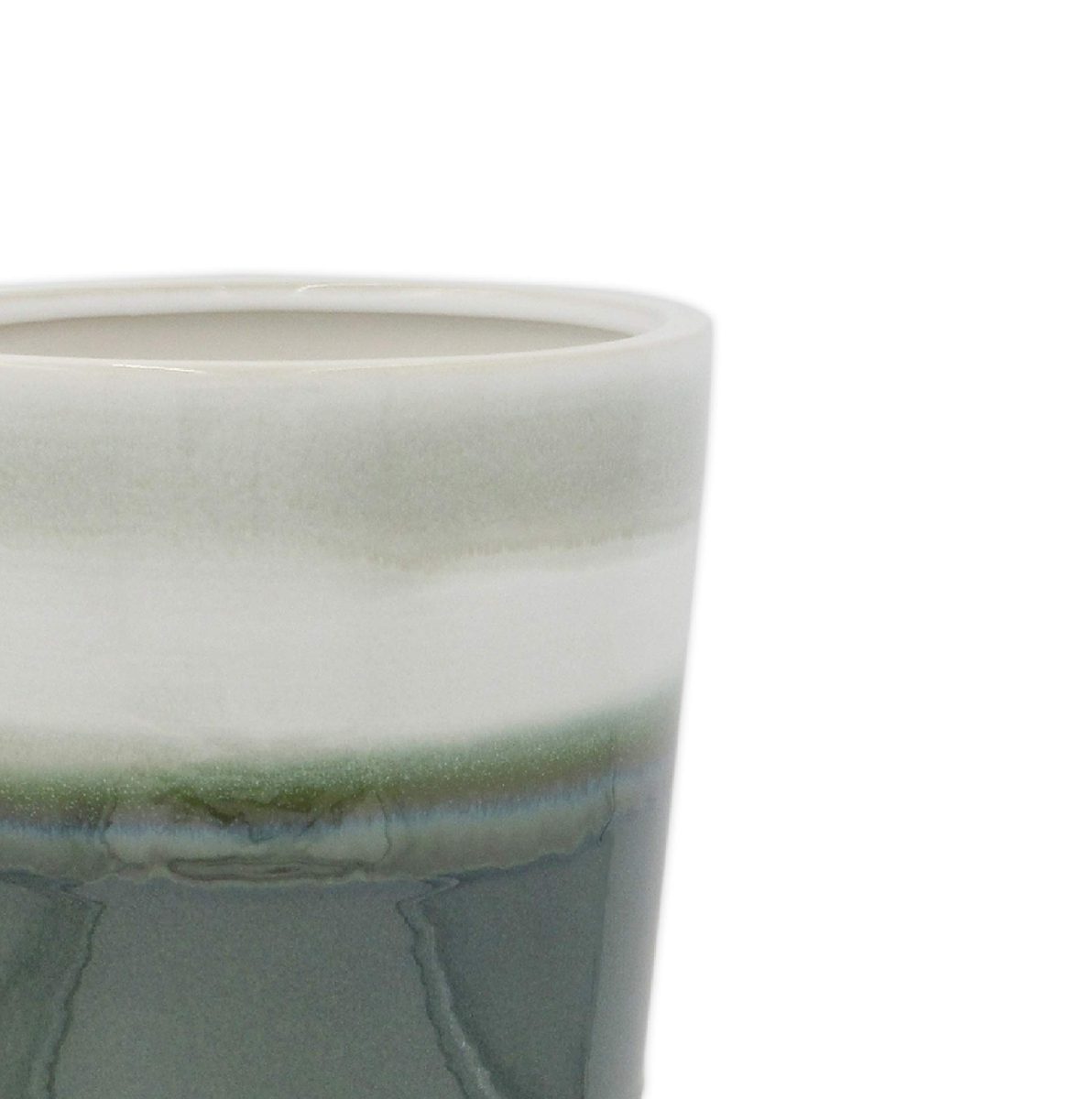 Amazon Brand – Rivet Mid-Century Stoneware Planter with Wood Stand, 12.99"H, Green Ombre