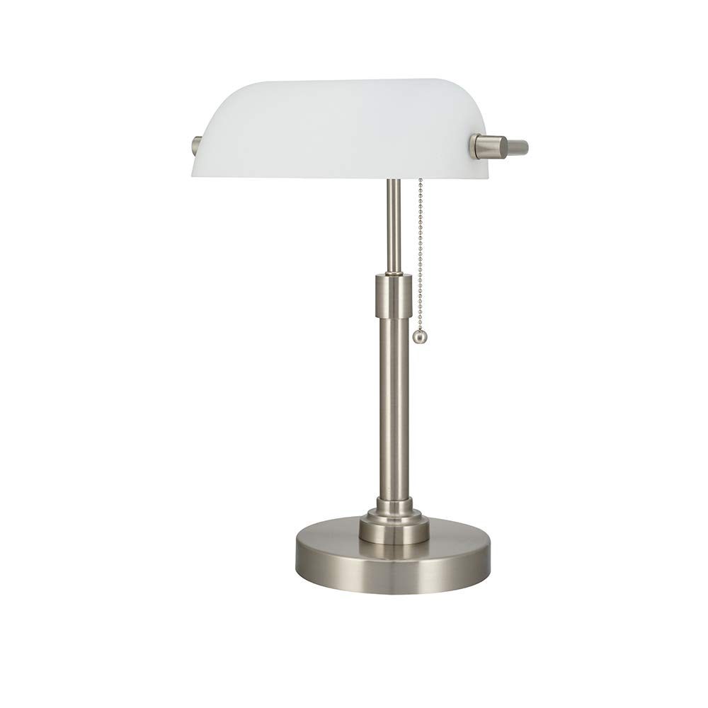 Amazon Brand – Ravenna Home Classic Straight Banker's Task Desk Lamp with LED Light Bulb, 16"H, Brushed Nickel