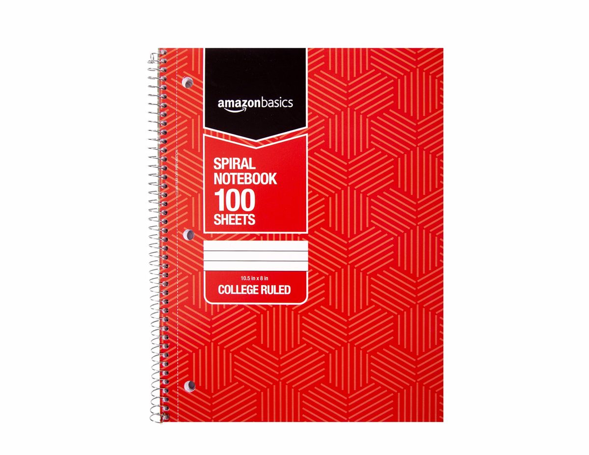 AmazonBasics College Ruled Wirebound Spiral Notebook, 100 Sheet, Assorted Sunburst Pattern Colors, 25-Pack