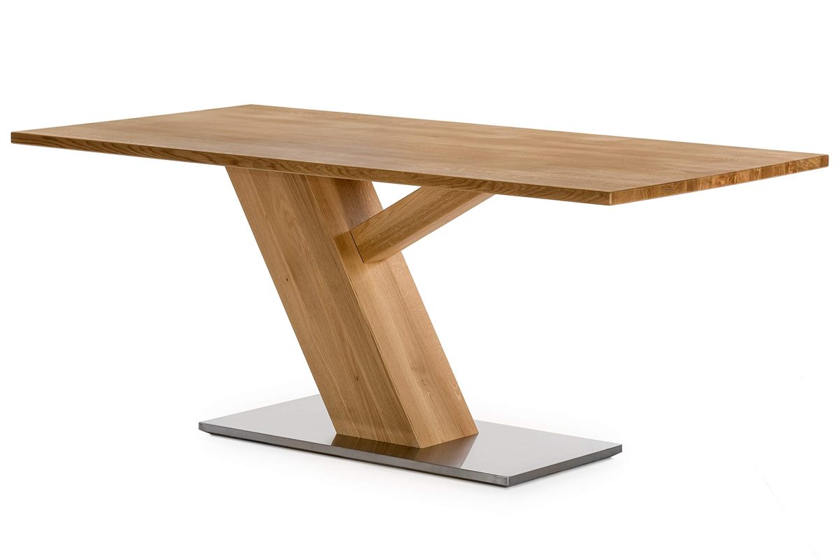 Amazon Brand - Alkove Hayes Solid Wood Dining Table with Stainless Steel Base, Seats 6, 180 x 90 x 75cm, Wild Oak/Stainless Steel