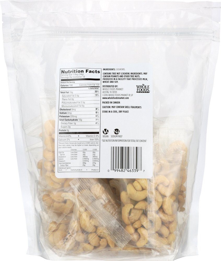365 EVERYDAY VALUE Whole Cashews Multipack, 15.6 OZ
