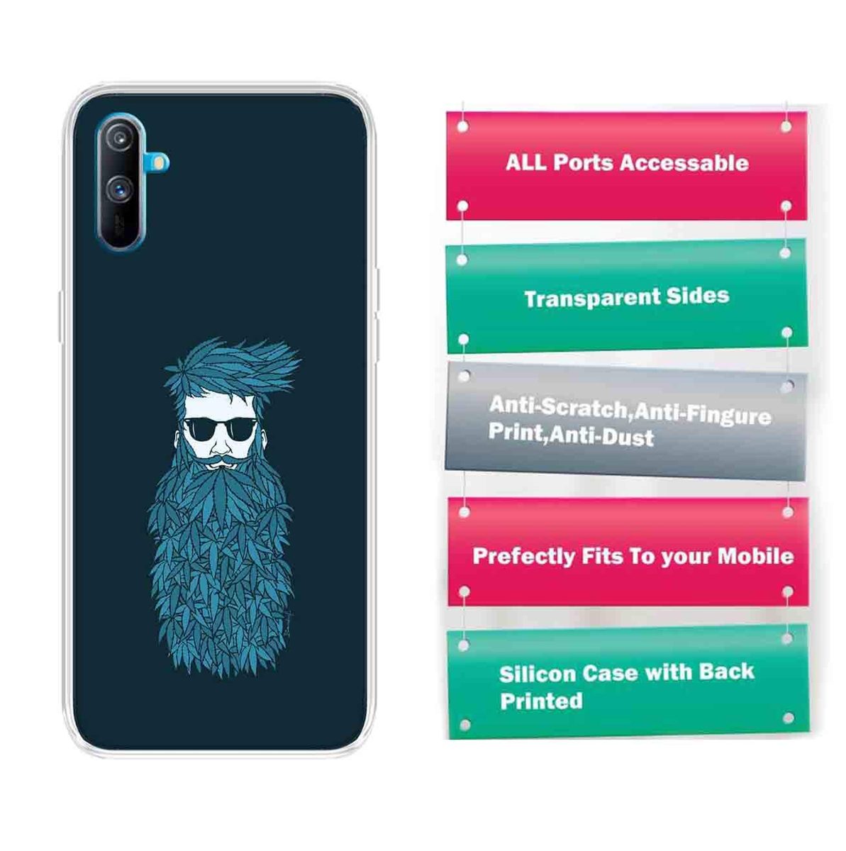 Amazon Brand - Solimo Designer Multicolor Beard Man Teal Printed Soft Back Case Mobile Cover for Realme C3