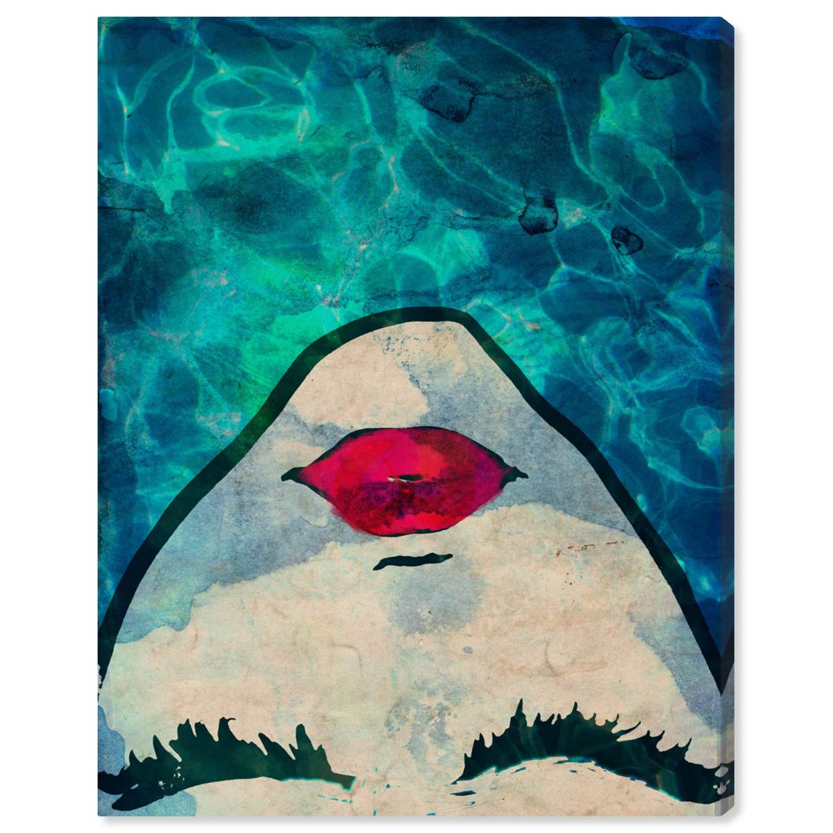 Amazon Brand – Rivet Red Lips in the Blue Water Print Wall Art Decor, 24" x 28"