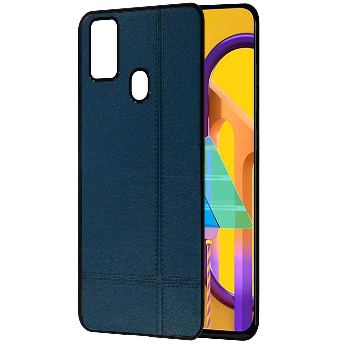 Amazon Brand - Solimo Leather Mobile Cover for (Soft & Flexible Back case), for Samsung Galaxy M21 / M30s (Blue)