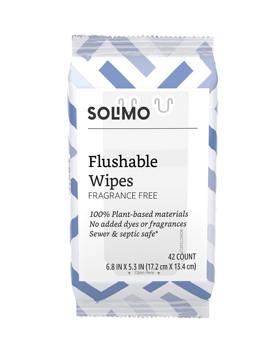 Amazon Brand - Solimo Flushable Adult Toilet Wipes, Fragrance Free, 336 Count (8 packs of 42)