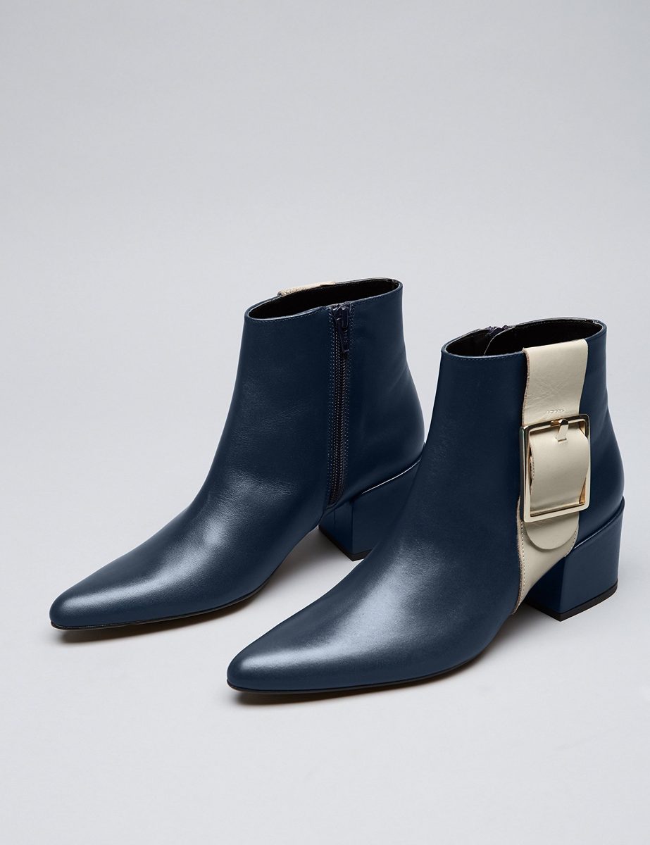Amazon Brand - find. Women's Ankle Boots with Zips and Colour Block Straps, Blue (Blue), US 5