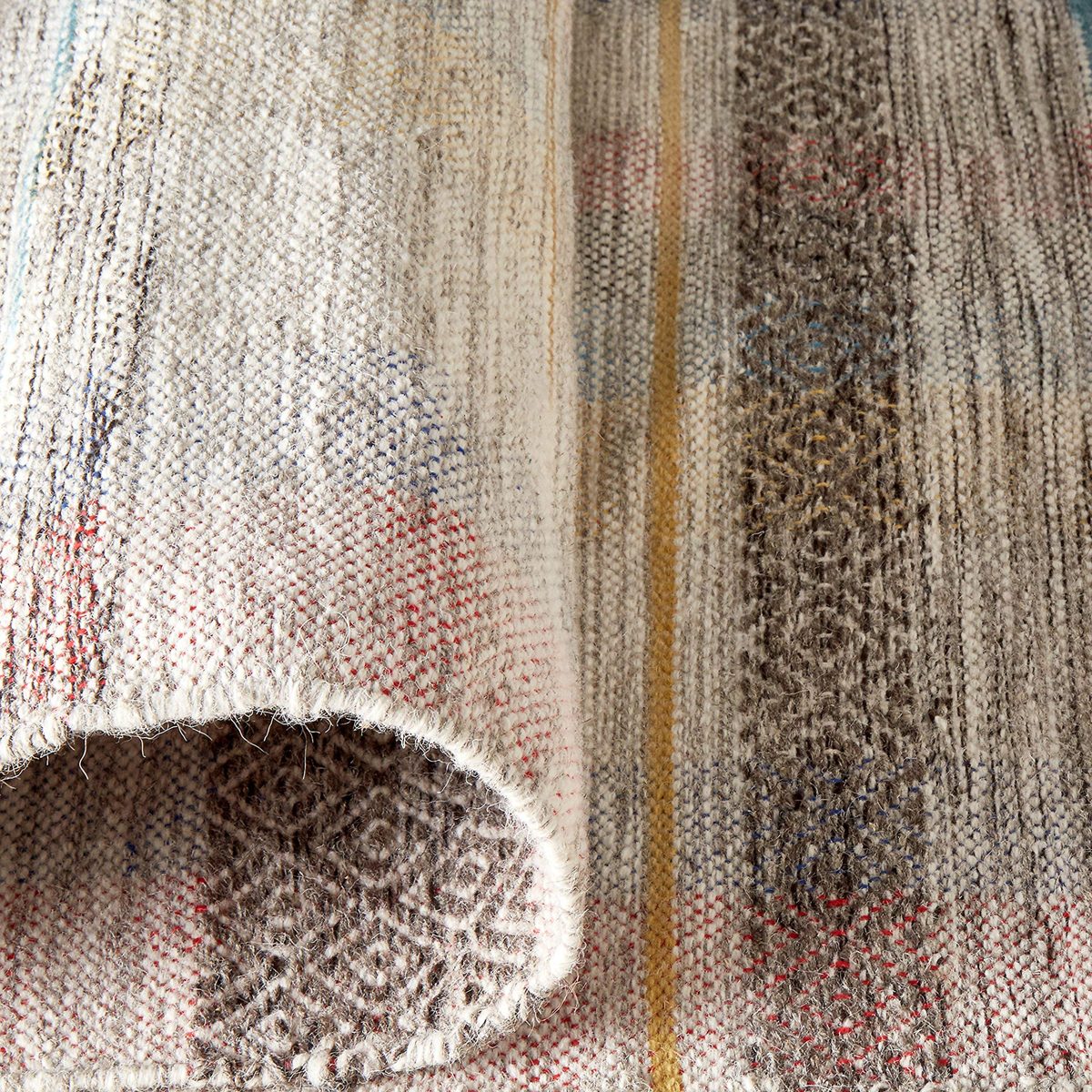 Amazon Brand – Stone & Beam Contemporary Boho Colorful Fringe Wool Area Rug, 5 x 8 Foot, Tan Multi