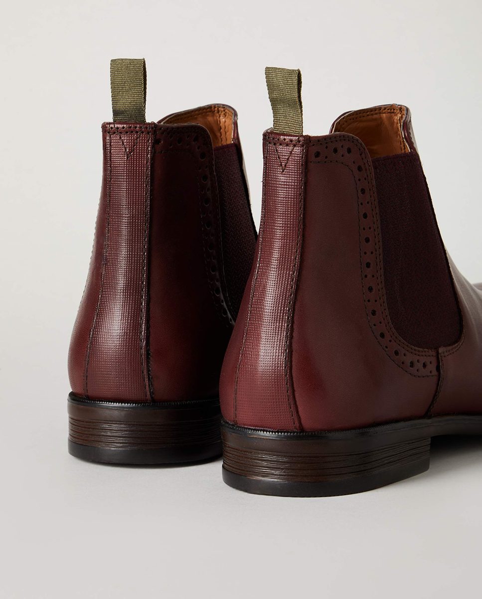 find. Men's Leather Brogue Detail Chelsea Boots, Rot Dark Burgundy, 8 UK