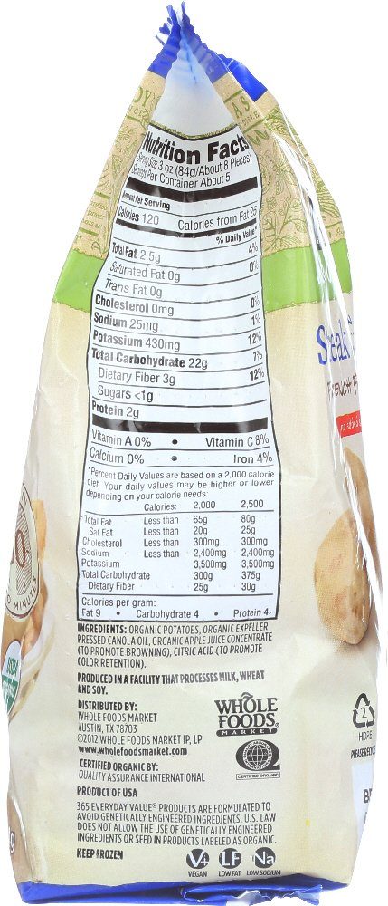 365 Everyday Value, Organic Steak Cut French Fries, No Added Salt, 16 oz, (Frozen)