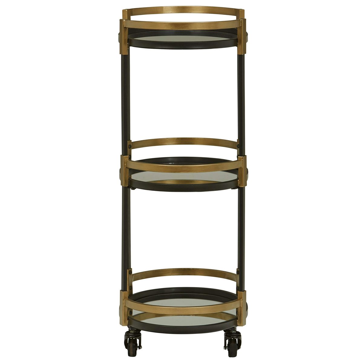 Amazon Brand – Rivet Modern Glass Shelf Rolling Serving Bar Cart, 32.28"H, Black &amp; Gold
