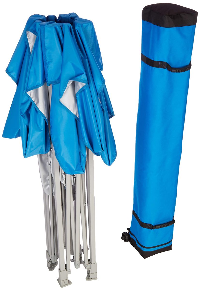 AmazonBasics Outdoor Pop Up Canopy, 8ft x 8ft Top Slant Leg with Wheeled Carry, Blue