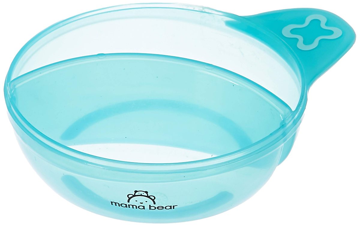 Amazon Brand - Mama Bear Round Bowl with Snap-in Spoon and Lid (Blue)