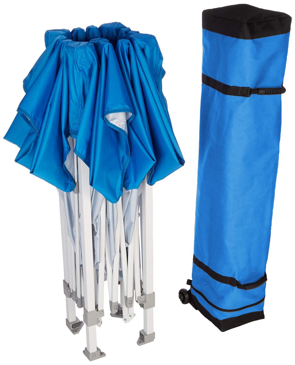 AmazonBasics Outdoor Pop Up Canopy, 10ft x 10ft with Wheeled Carry, 4-pk weight bag, Blue