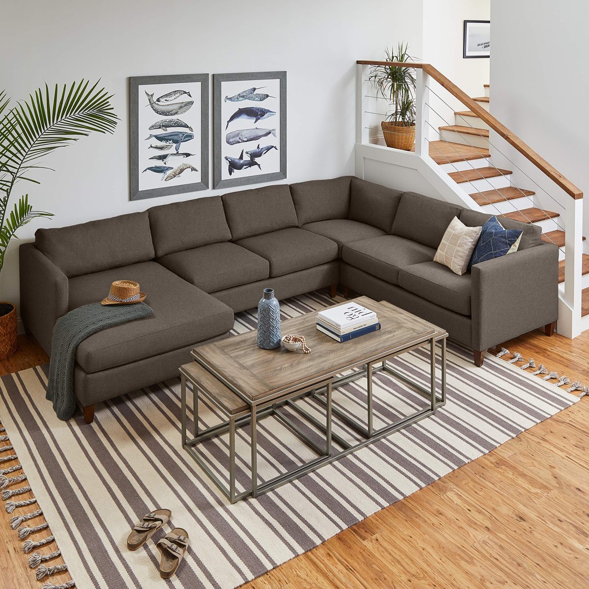 Amazon Brand – Stone & Beam Andover Modern Right U-Sectional Sofa, 134"W, Pewter